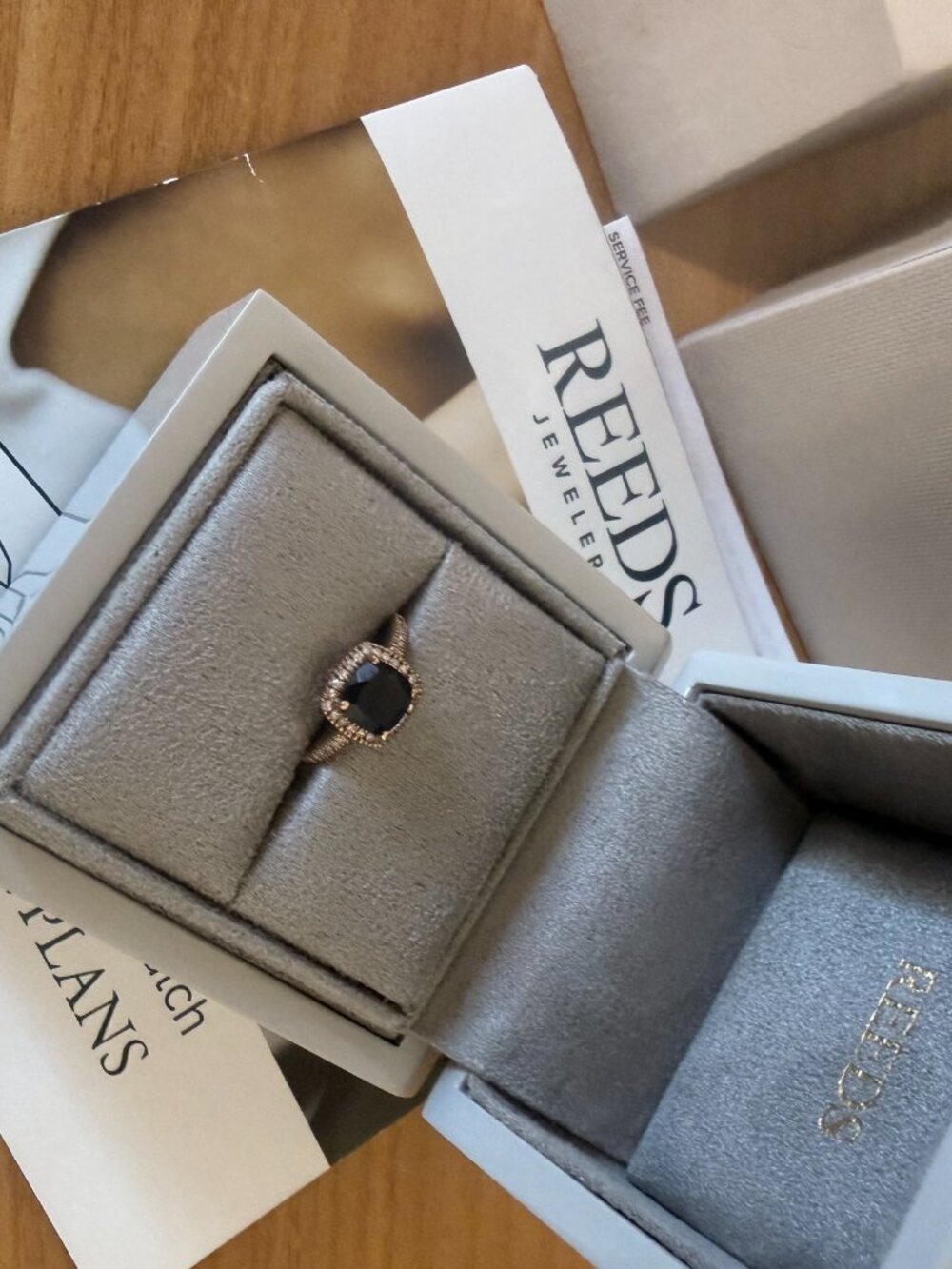 NWT REEDS 10K Rose Gold Black Onyx Diamond Halo Ring Size 7 - Picture 13 of 14